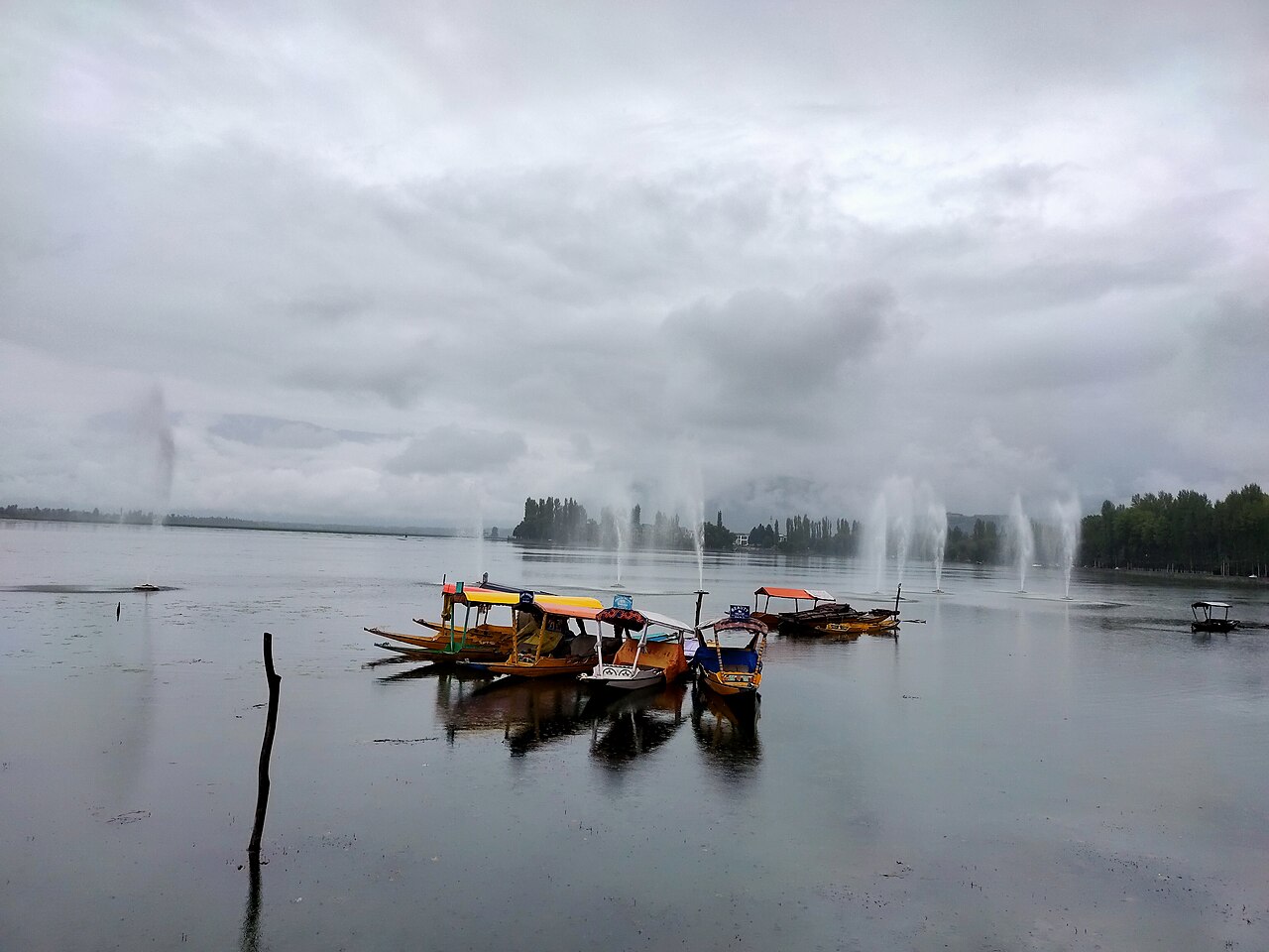 Carved wooden houseboat docked on Nigeen Lake