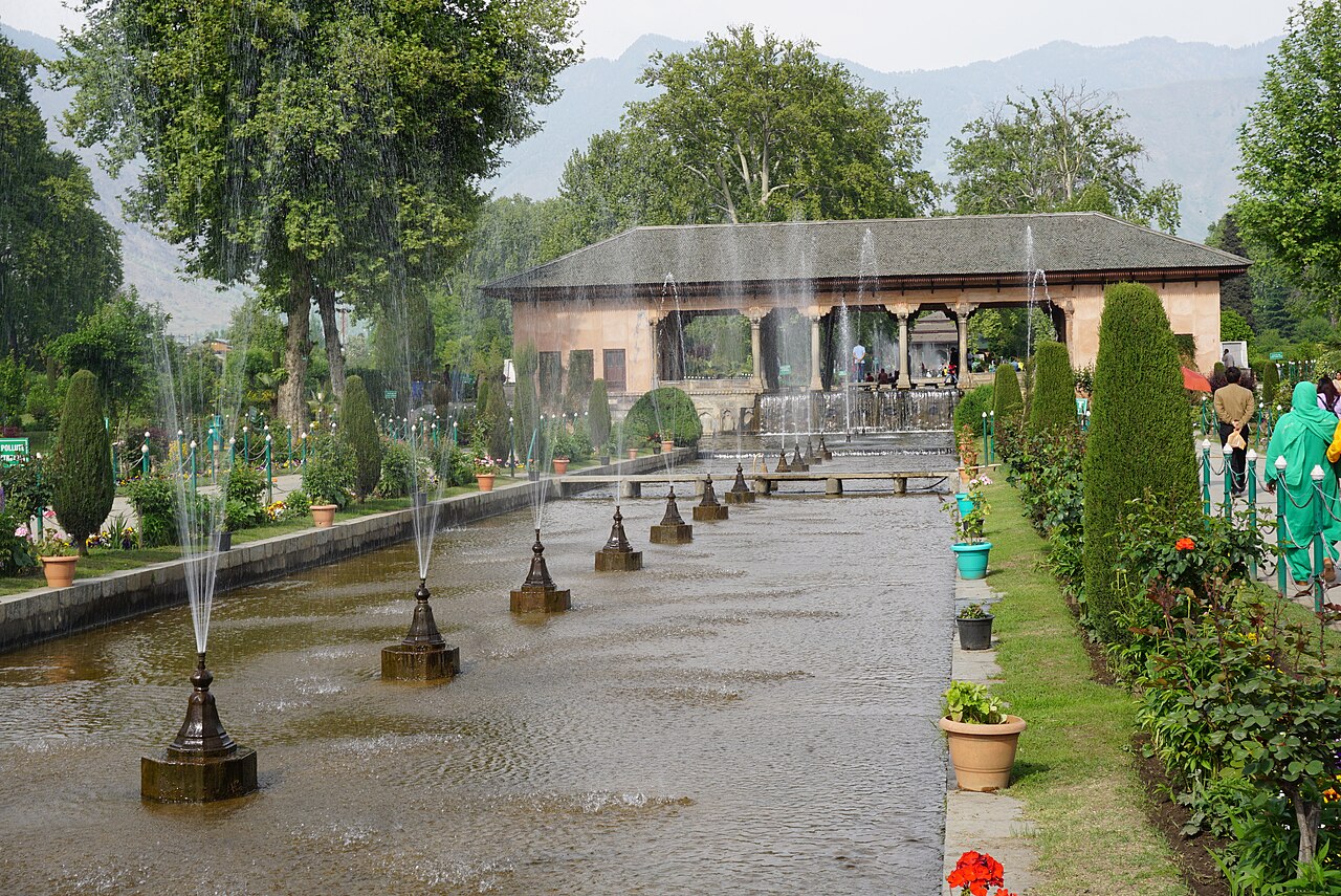 Carved stone water channel and cascade at Achabal Garden