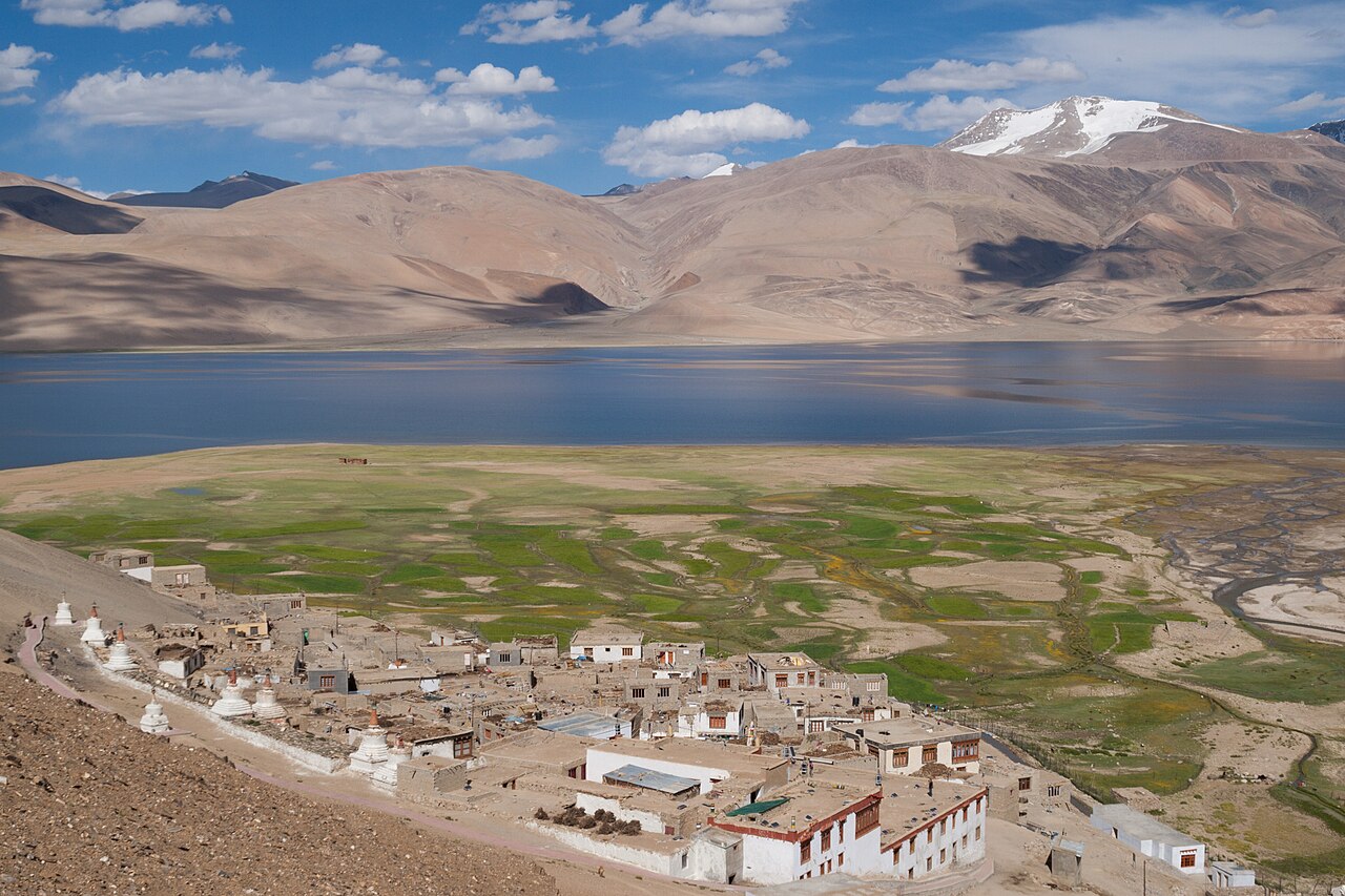 View of Tso Moriri lake from a campsite