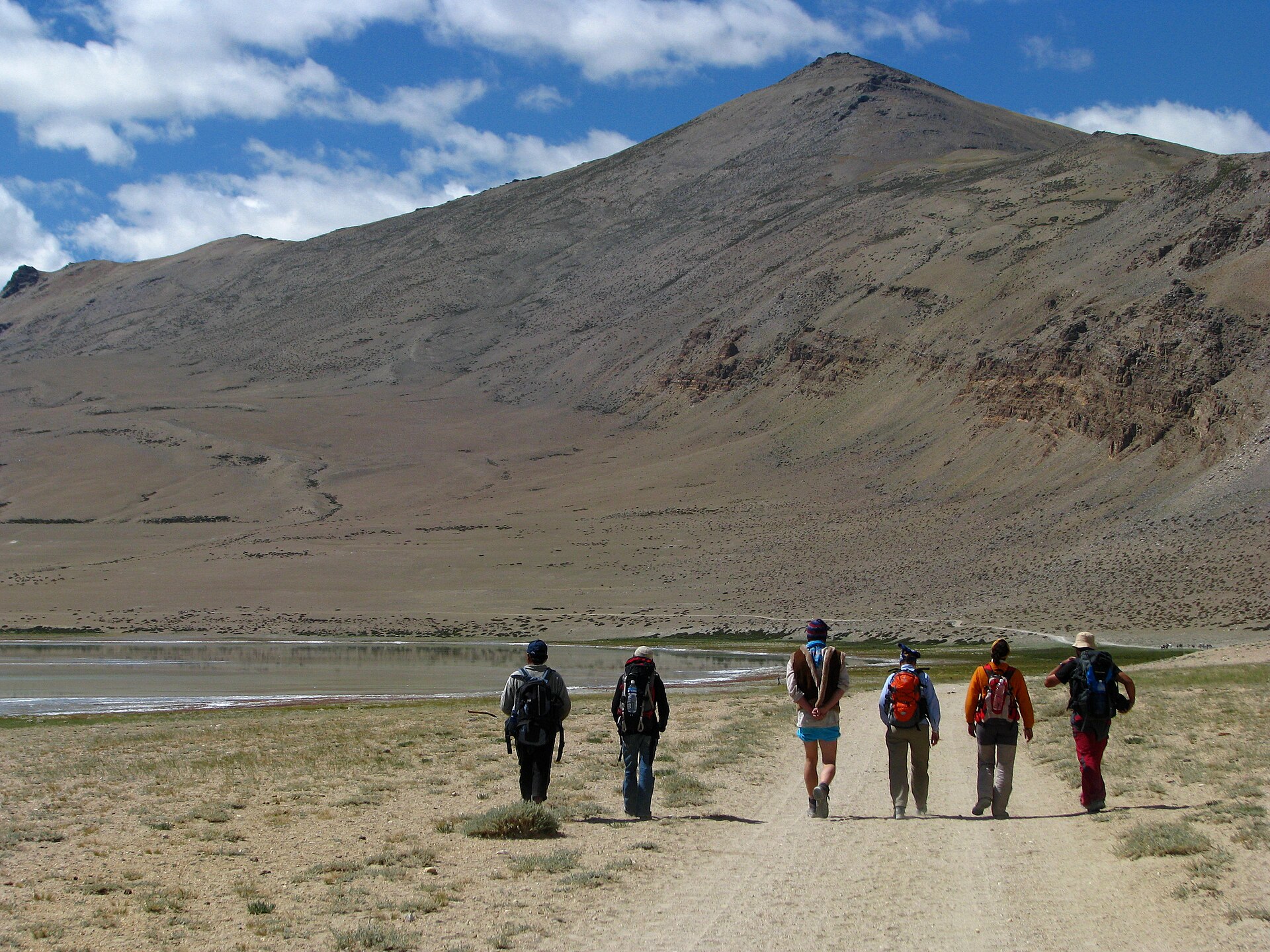 A 4x4 vehicle driving on a rugged mountain track in Ladakh.