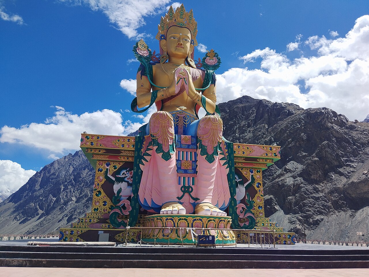 The large Maitreya Buddha statue at Diskit monastery.