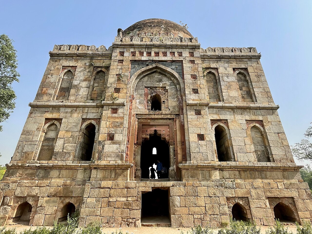 Detailed stone carvings in a Mughal garden