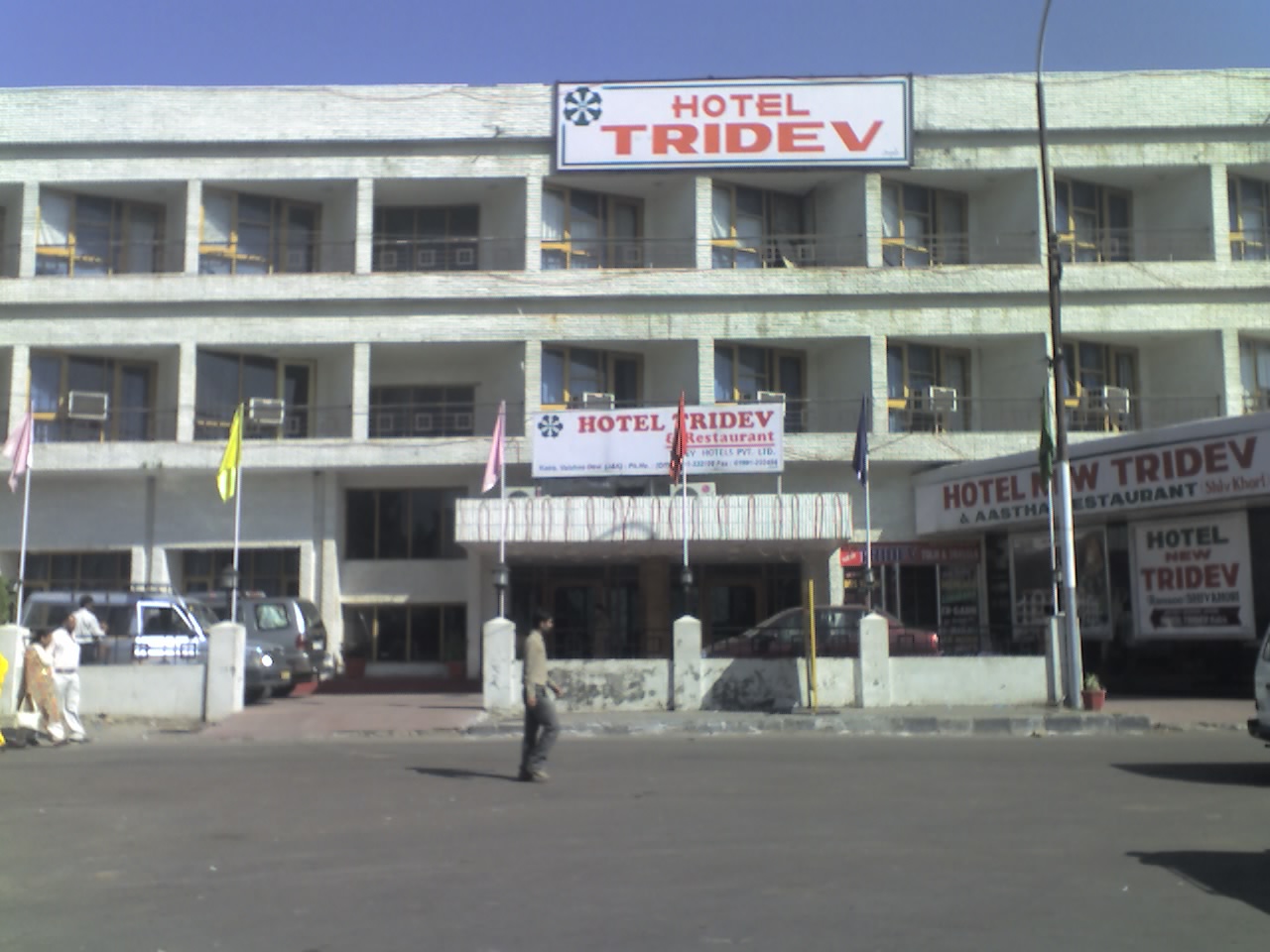 Busy street view of Katra town with the Trikuta mountains in the background