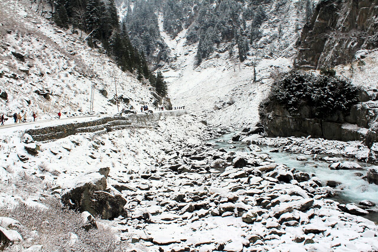 A road covered in snow in Kashmir
