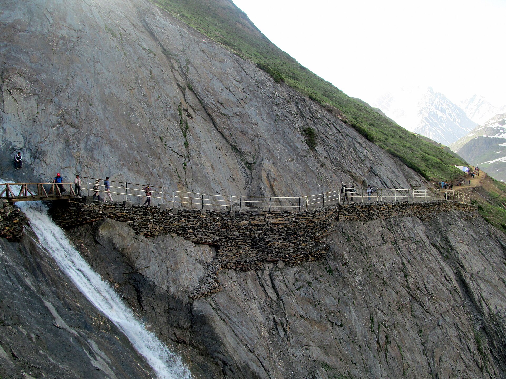 The rugged mountain path leading toward the Amarnath cave in summer.