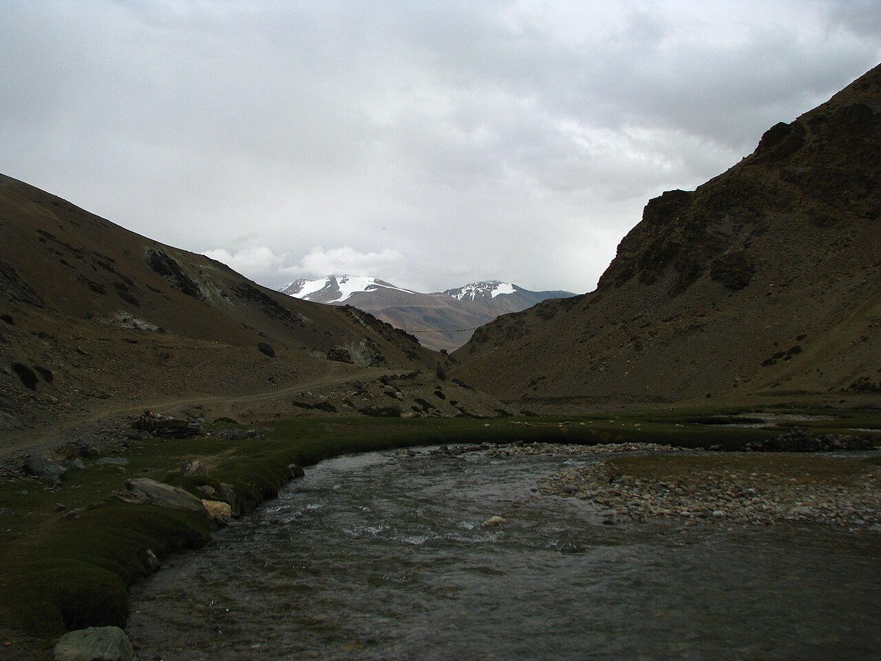 Peaceful sunset over Korzok village and Tso Moriri