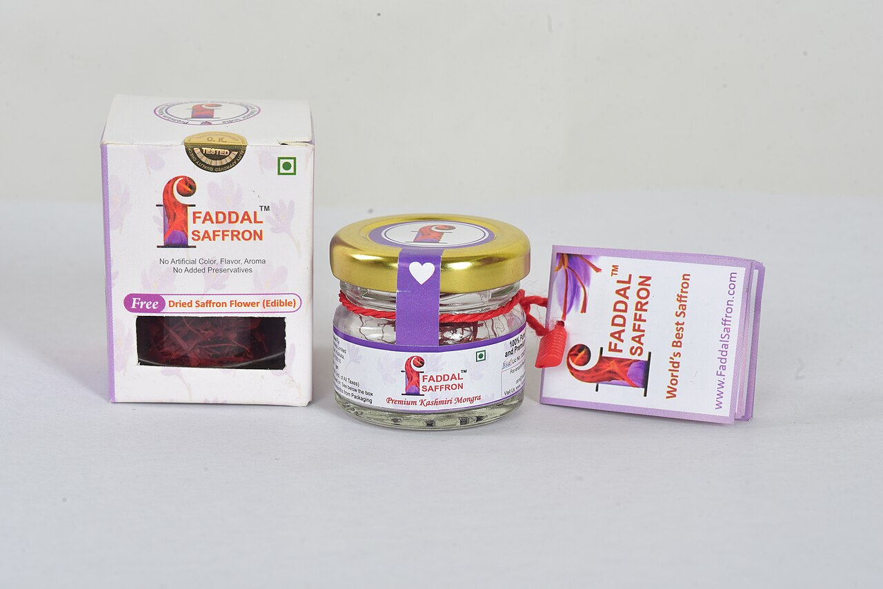 Pristine red saffron threads in glass jars