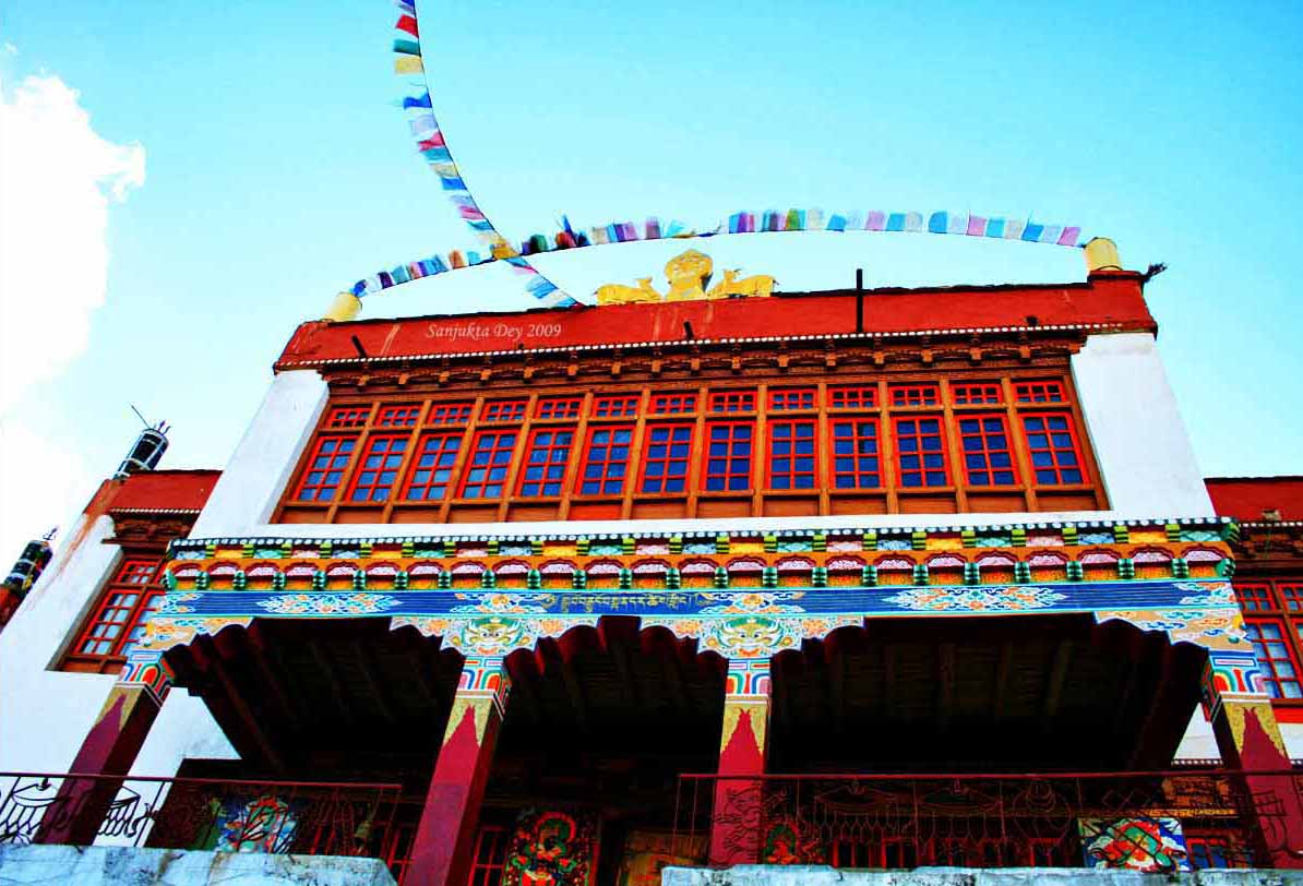 Korzok monastery perched on a hill above the lake