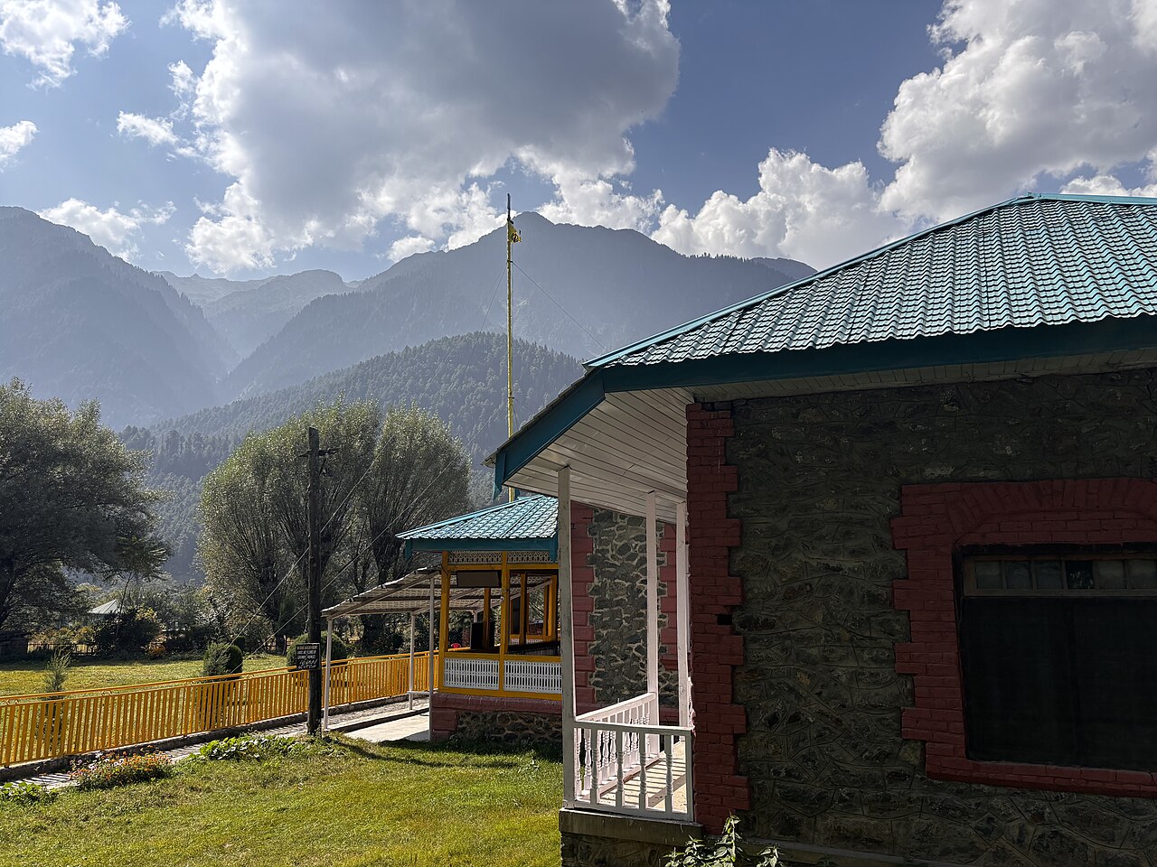 Distant mountains visible from a hotel window.