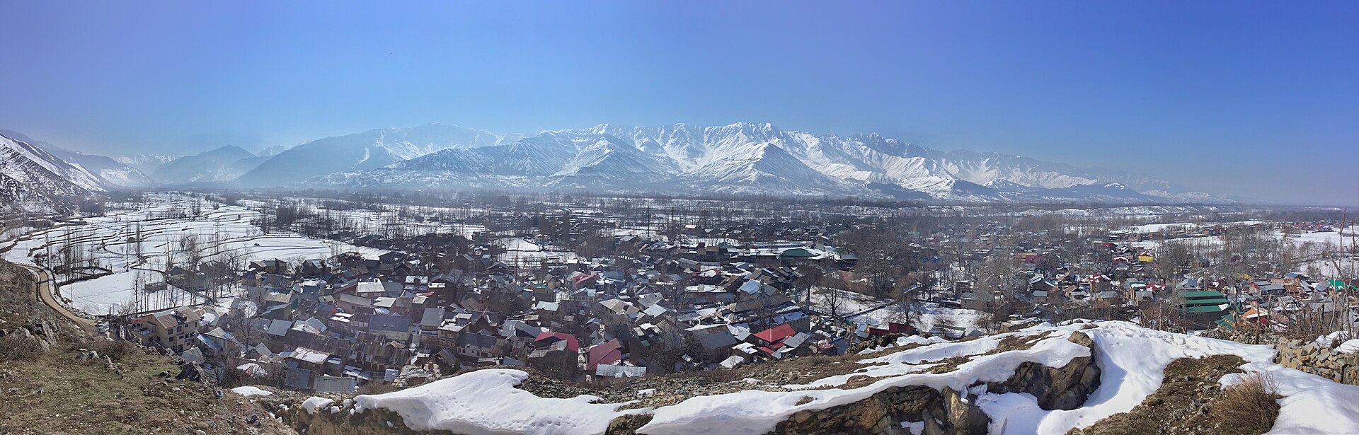Aerial view of the rugged Pir Panjal mountain range in Kashmir
