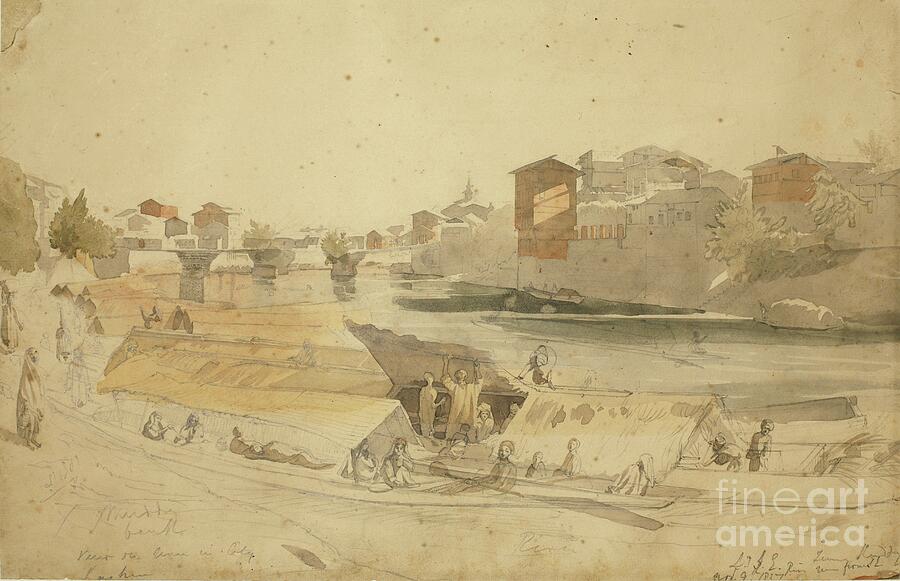 Jhelum river flowing through old city Srinagar
