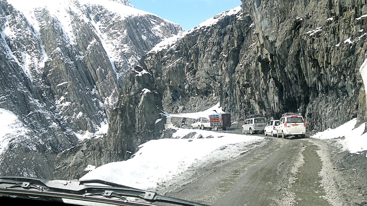 Rugged dirt road across Zoji La mountain pass