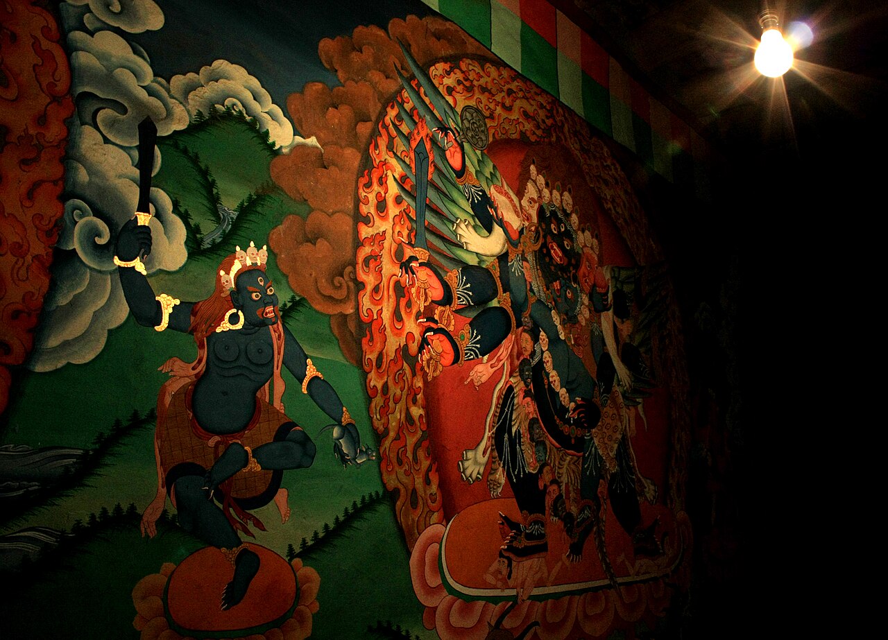 Traditional prayer hall with lamps