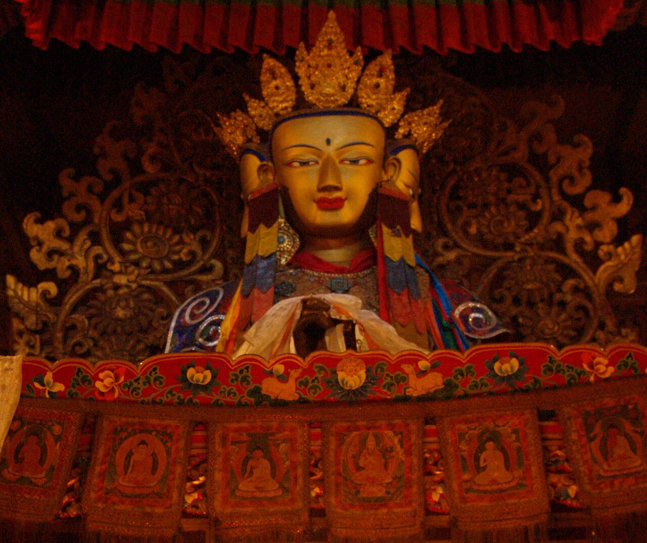 Glowing butter lamps in a row