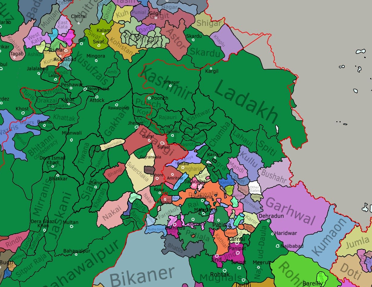 An old paper map of the historical Jammu and Kashmir princely state.