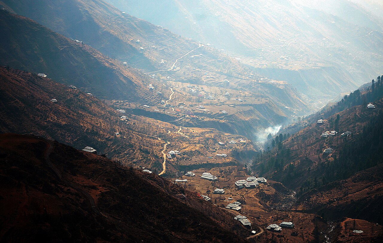 Sunlight on snow-capped peaks in Kashmir