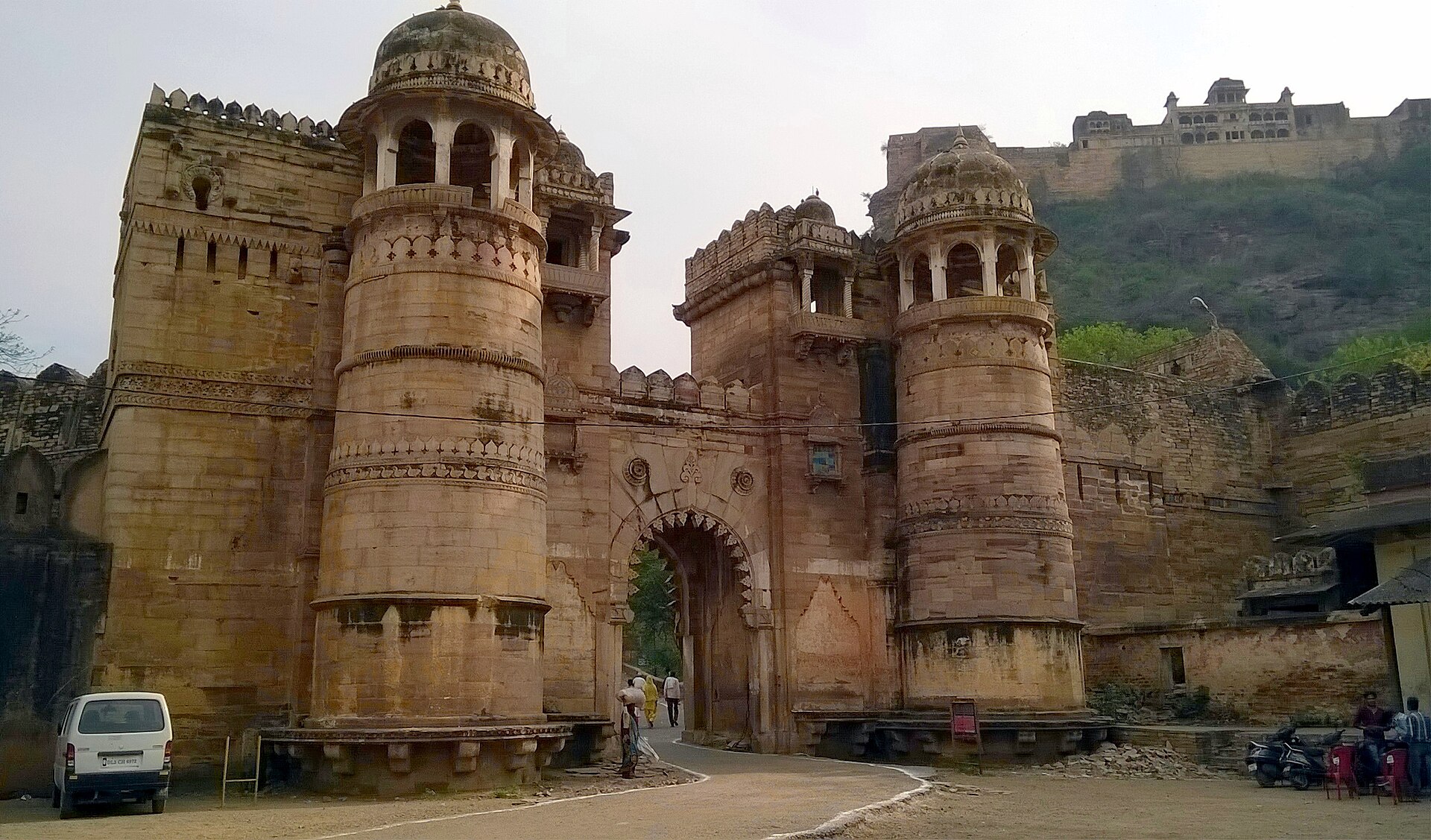 A wide angle view of the historic fort entrance