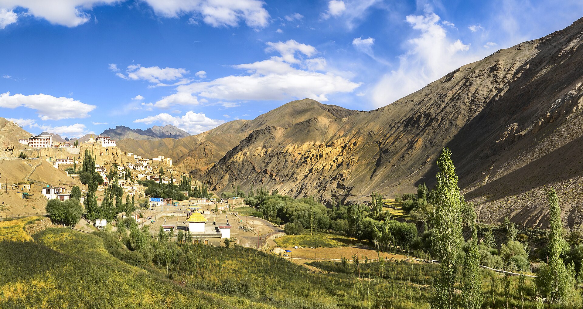 A long winding road cutting through the mountains of Ladakh.