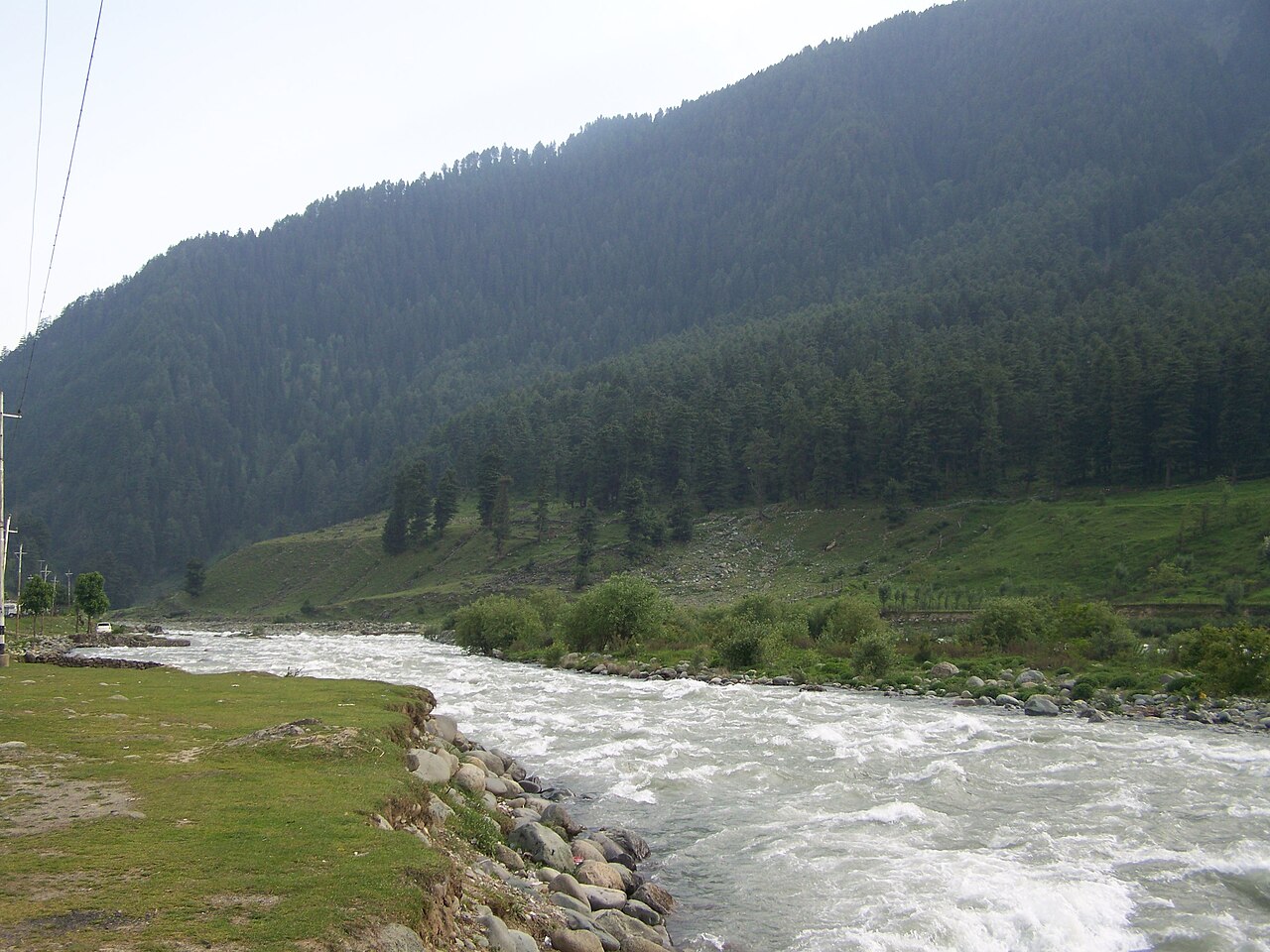 Trout fishing gear on the banks of the Lidder River