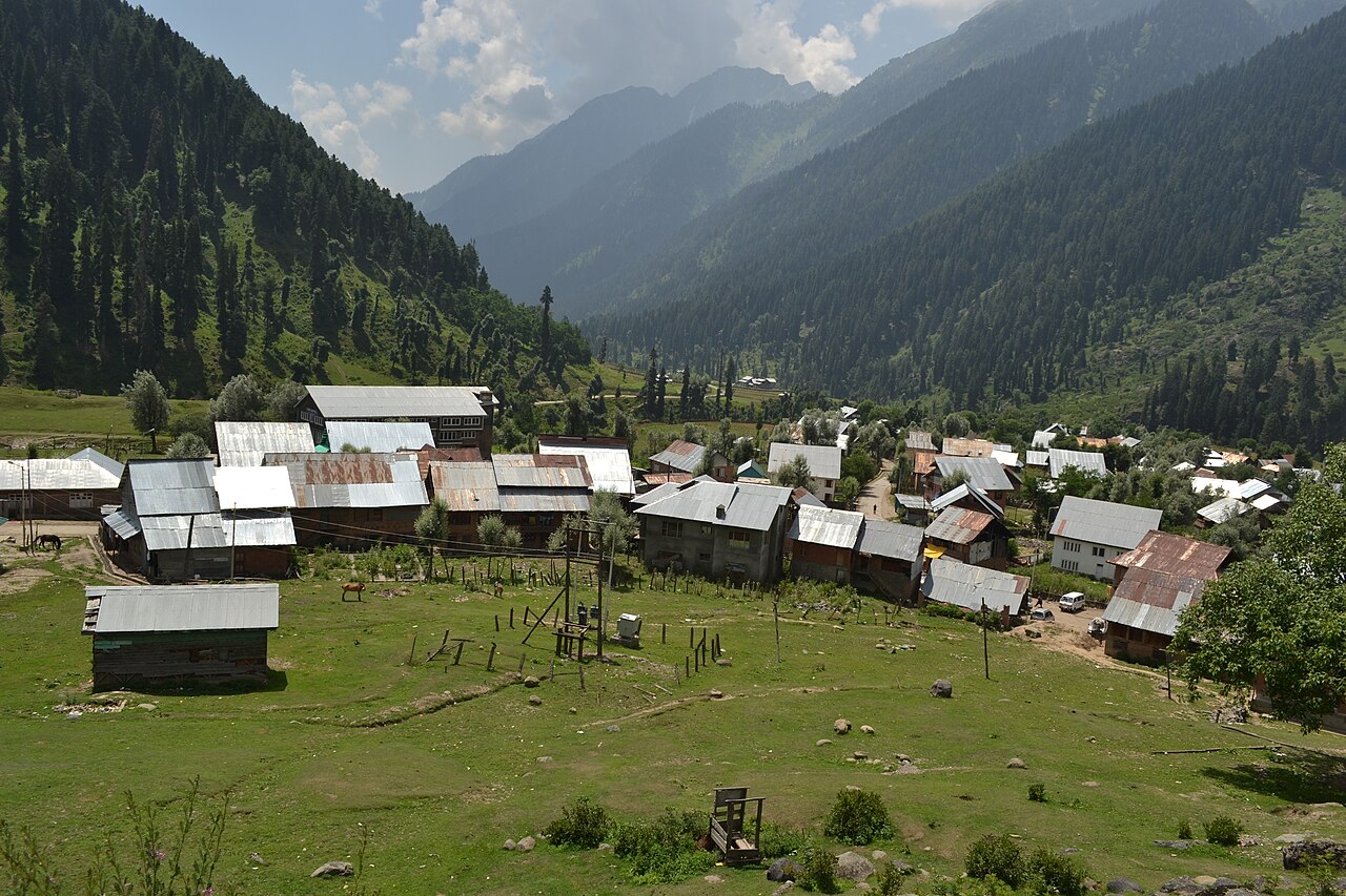 Traditional wooden houses and dirt tracks in Aru village