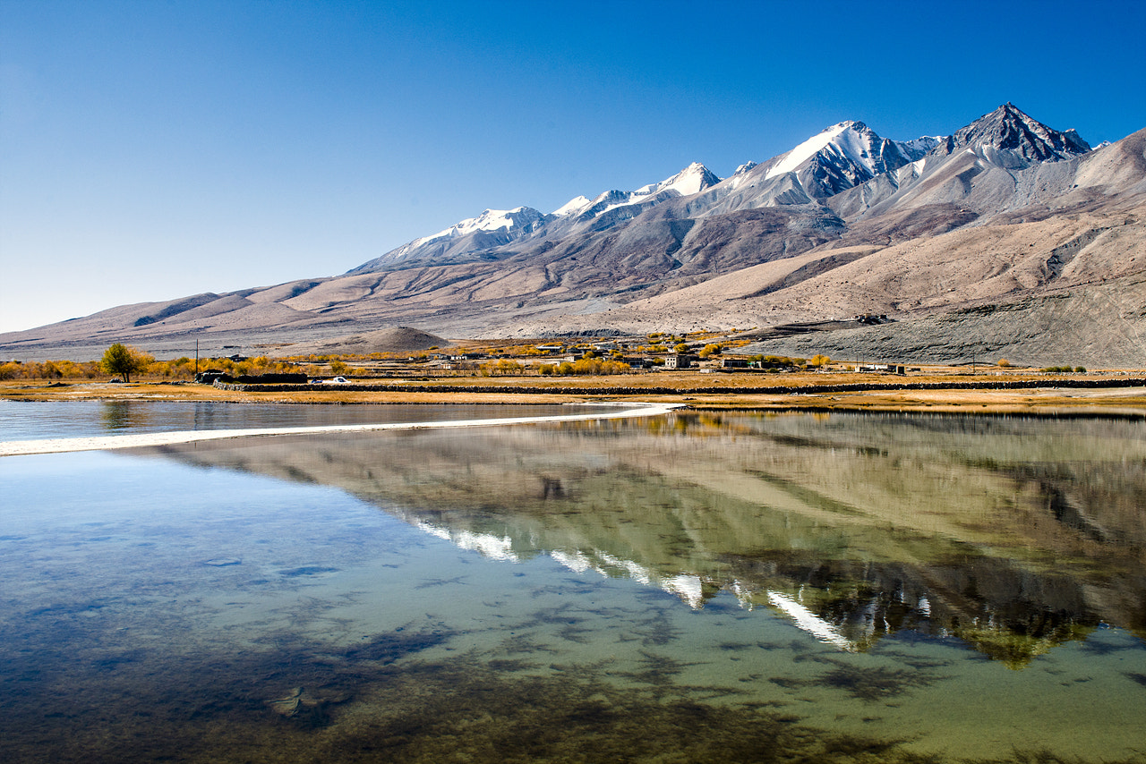 Snow covered shore of Pangong Tso
