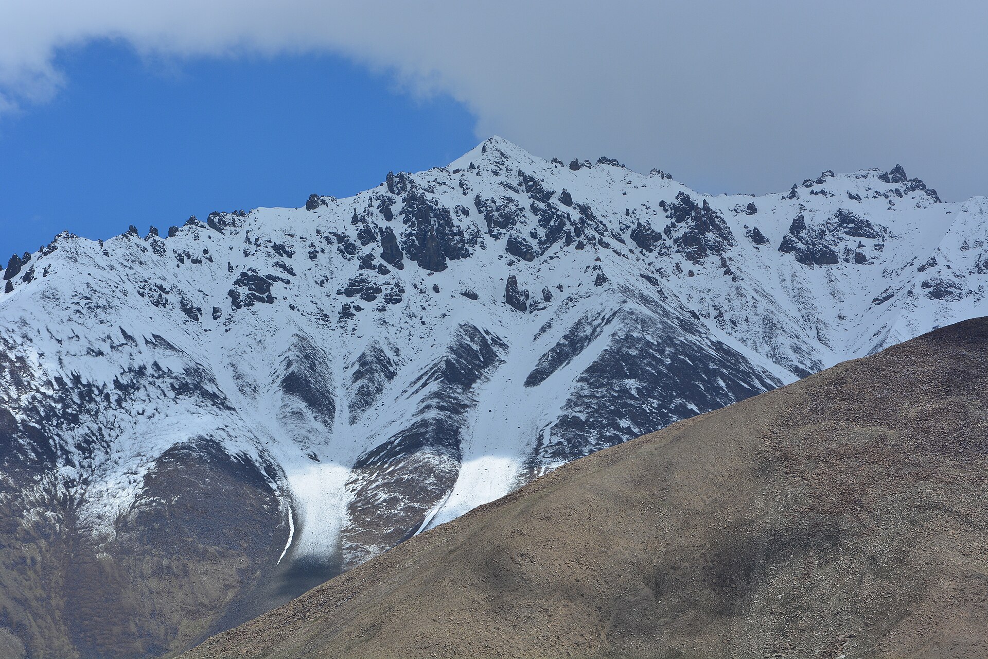 The view of the mountains from a hotel balcony in Leh.