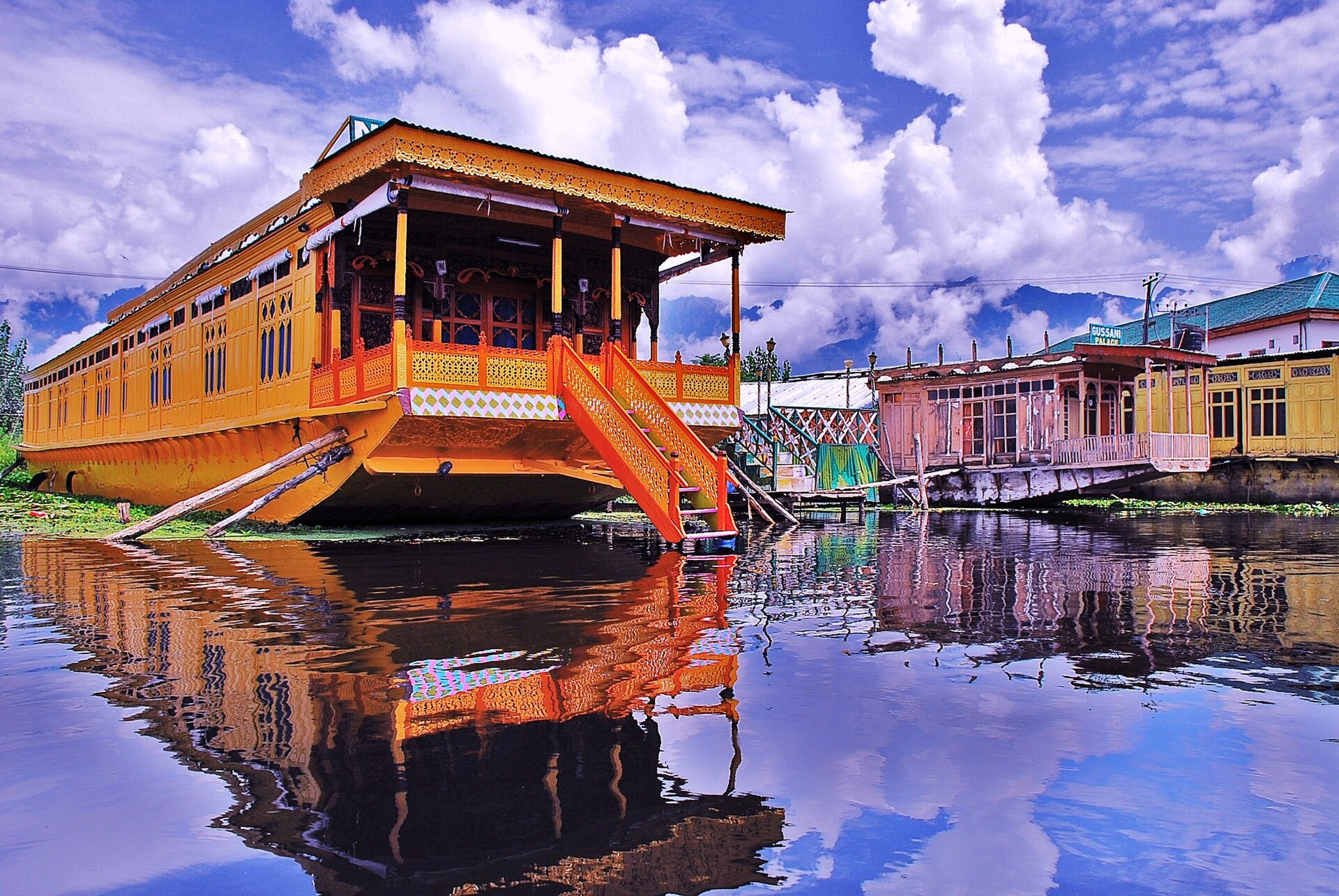 Houseboats lined up on the Dal Lake