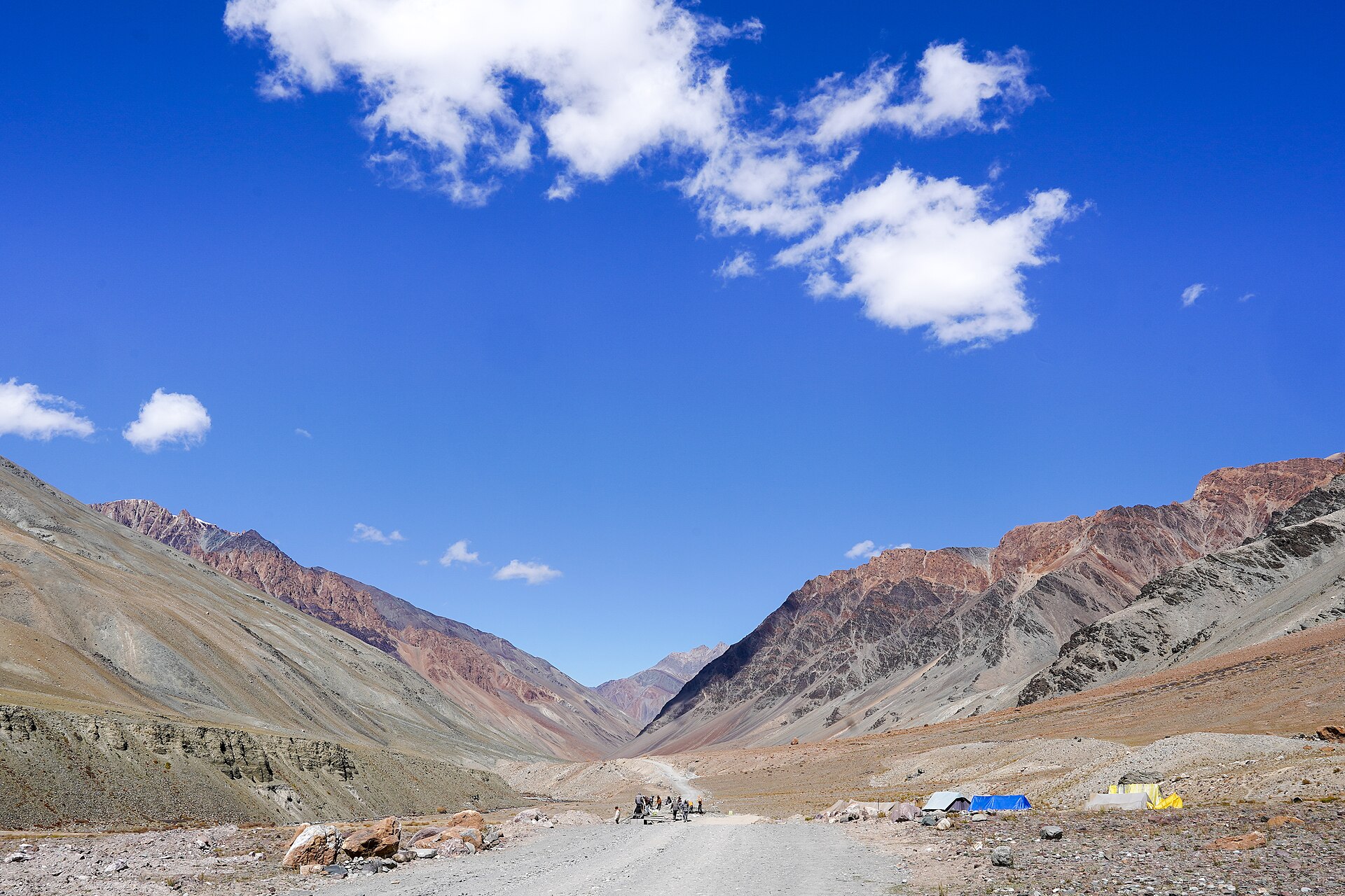 A winding mountain road in Ladakh with no buildings or people in sight.