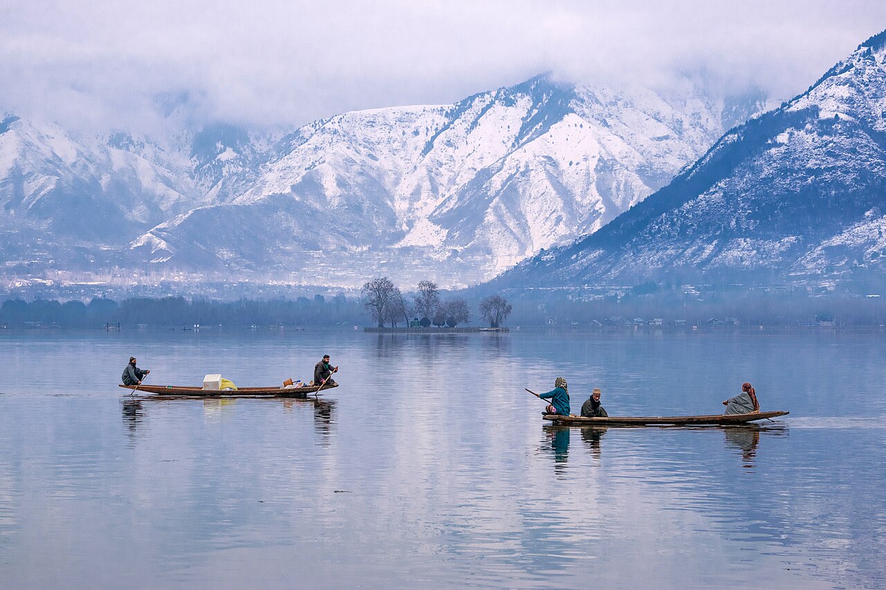 Mountain reflection on deep blue lake