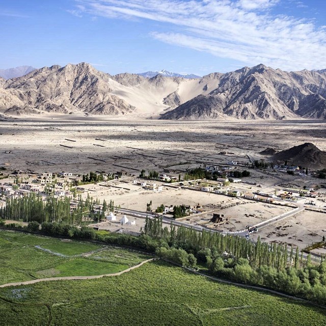 Panoramic view of Thiksey monastery and surrounding valley