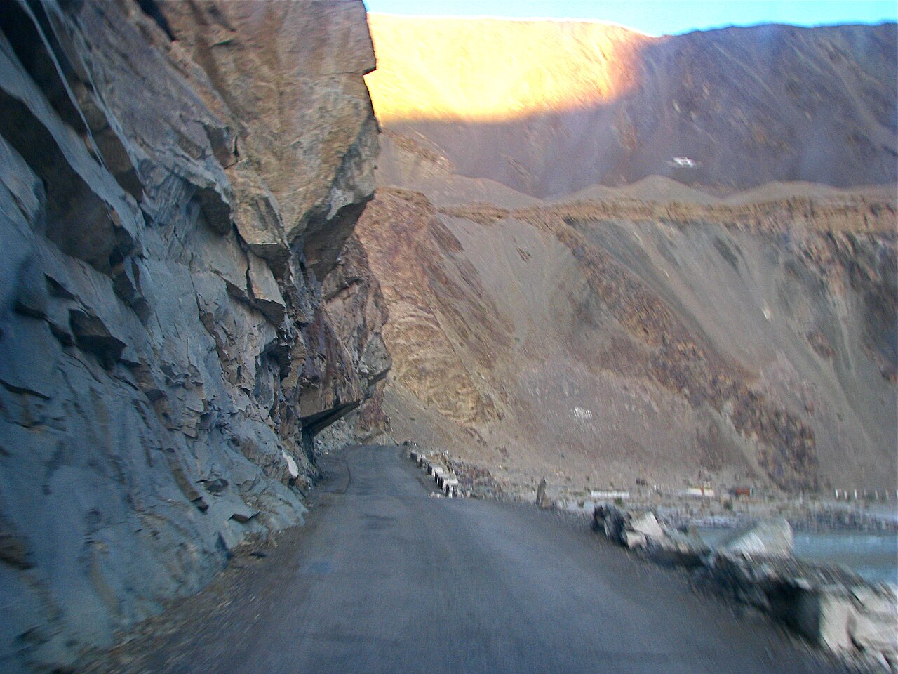 Golden hour light on the rocky peaks near Leh.