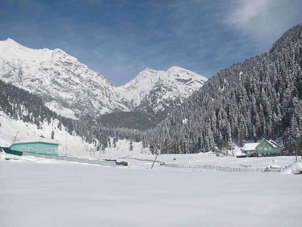 Wide shot of the mountain valley in Kashmir