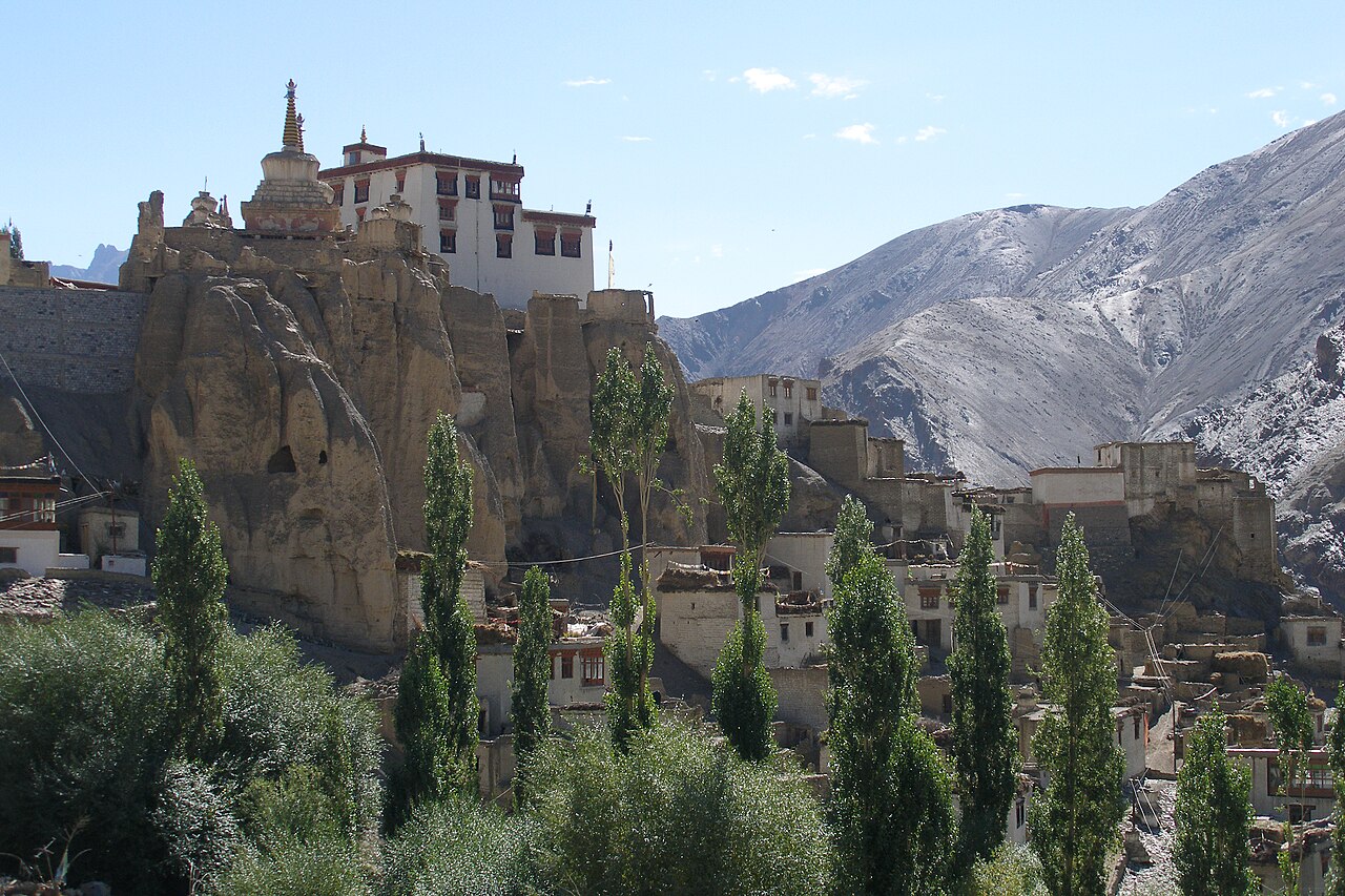The ancient stone structures of Yuru Gompa clinging to the hillside
