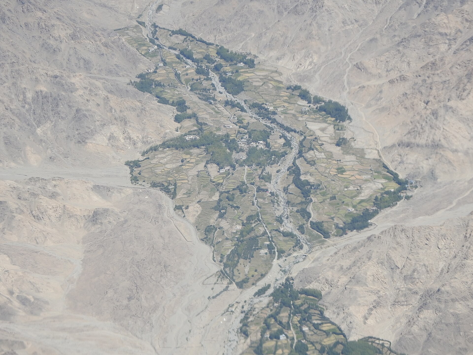 Aerial view of the rugged Leh valley landscape