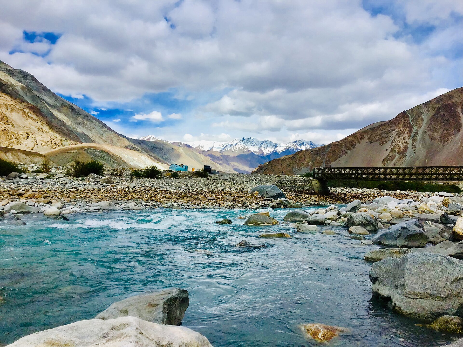 Empty winding road along the Shyok River in Ladakh
