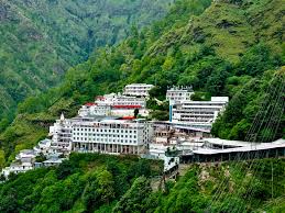 Ropeway cable car cabin moving across the mountains near Vaishno Devi