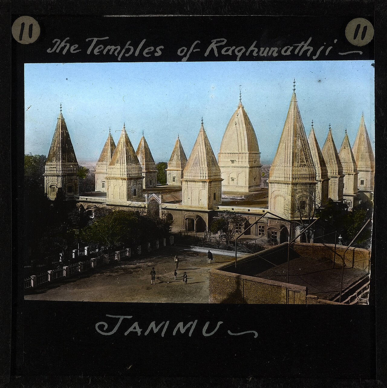 Historic temple architecture with ornate stone carvings in Jammu