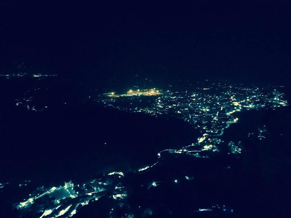 The distant lights of the shrine at night