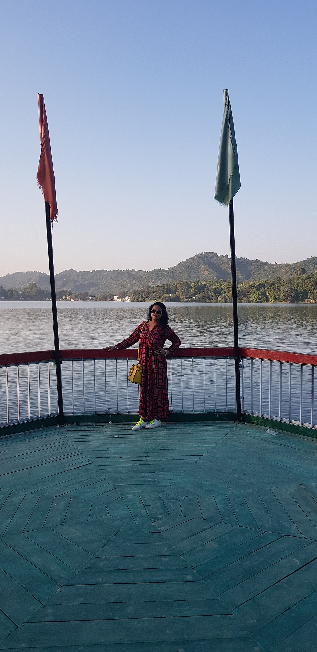 Walking path around Mansar Lake during spring