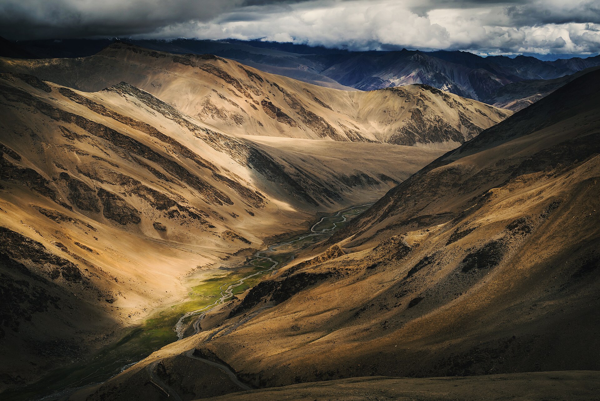 Winding mountain highway through barren landscape in Ladakh