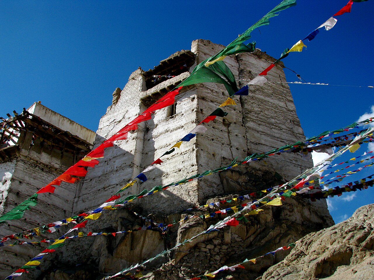 Ancient monastery built into cliffside rocks in Ladakh