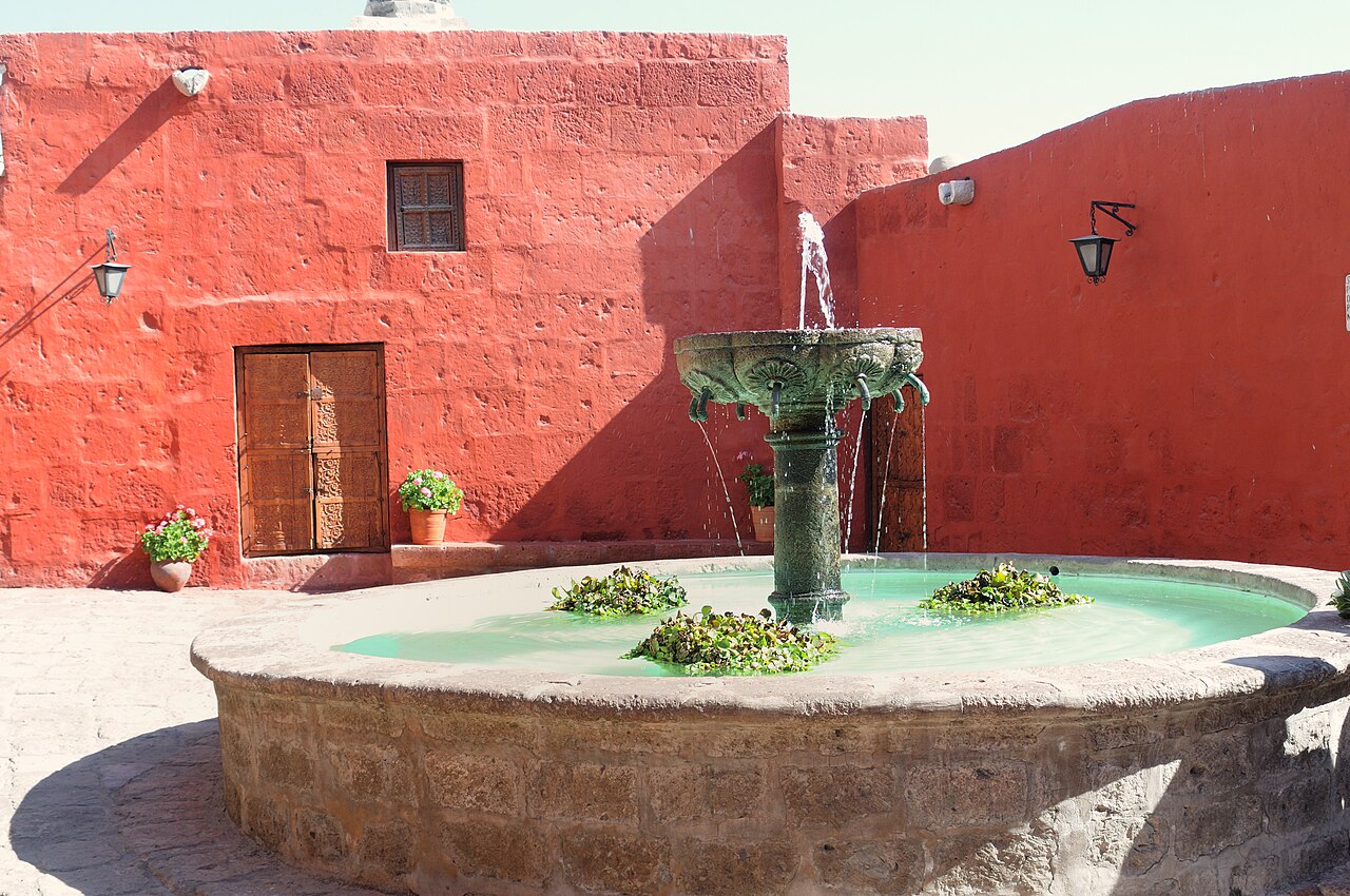 A peaceful stone courtyard at a Ladakh monastery.