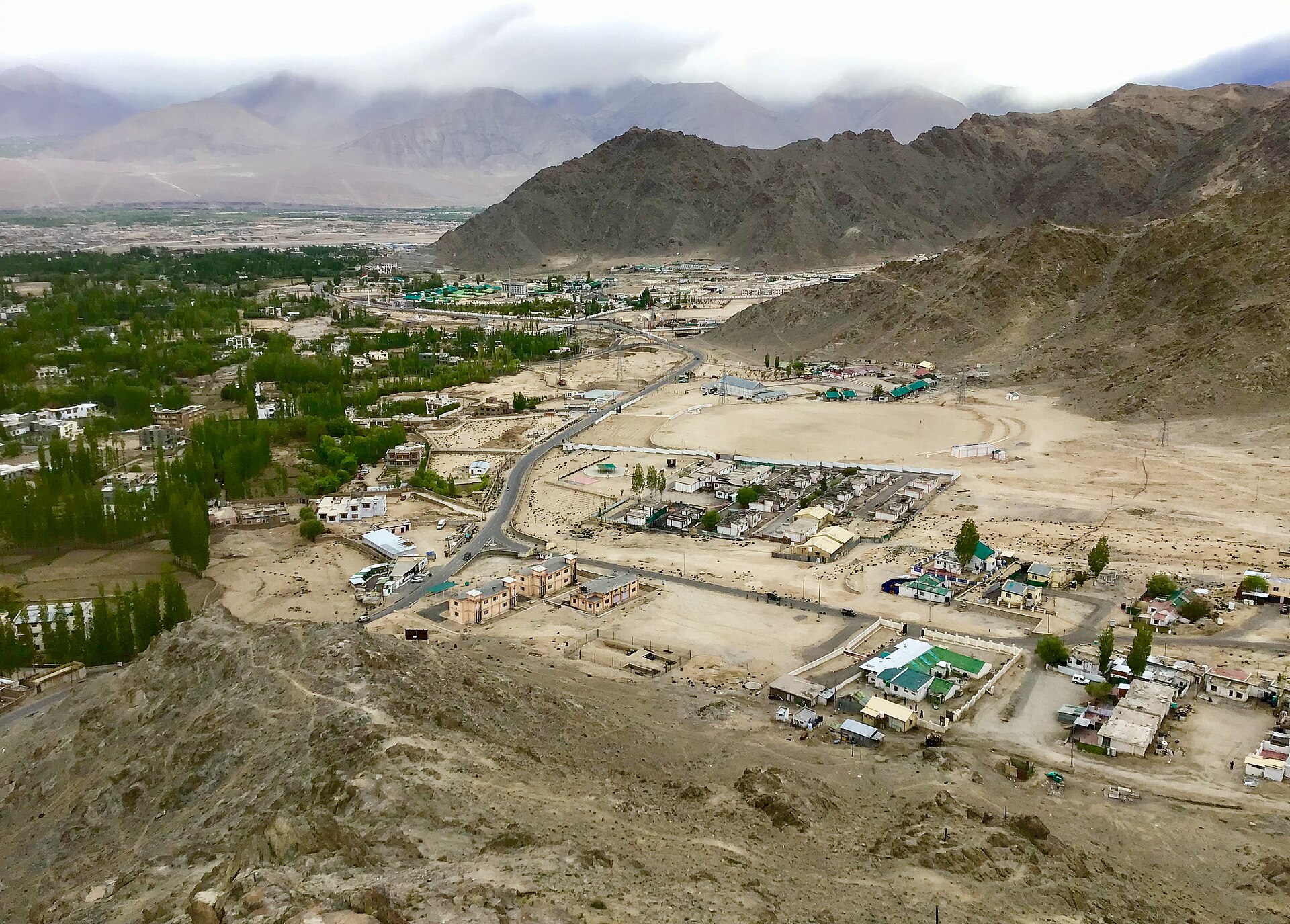 Panoramic view of Leh city and surrounding mountains