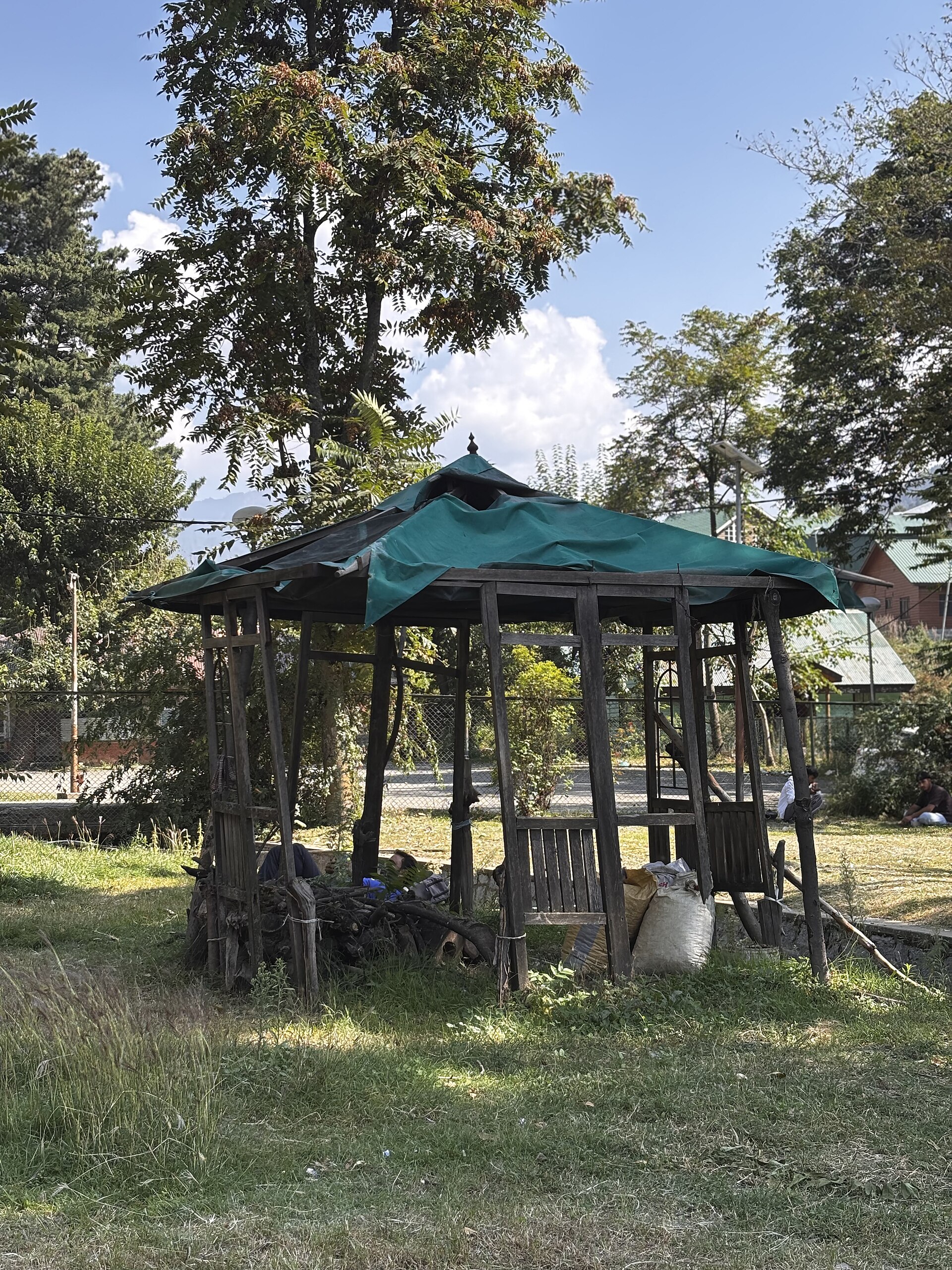Panoramic view of the landscaped gardens and water springs in Kokernag
