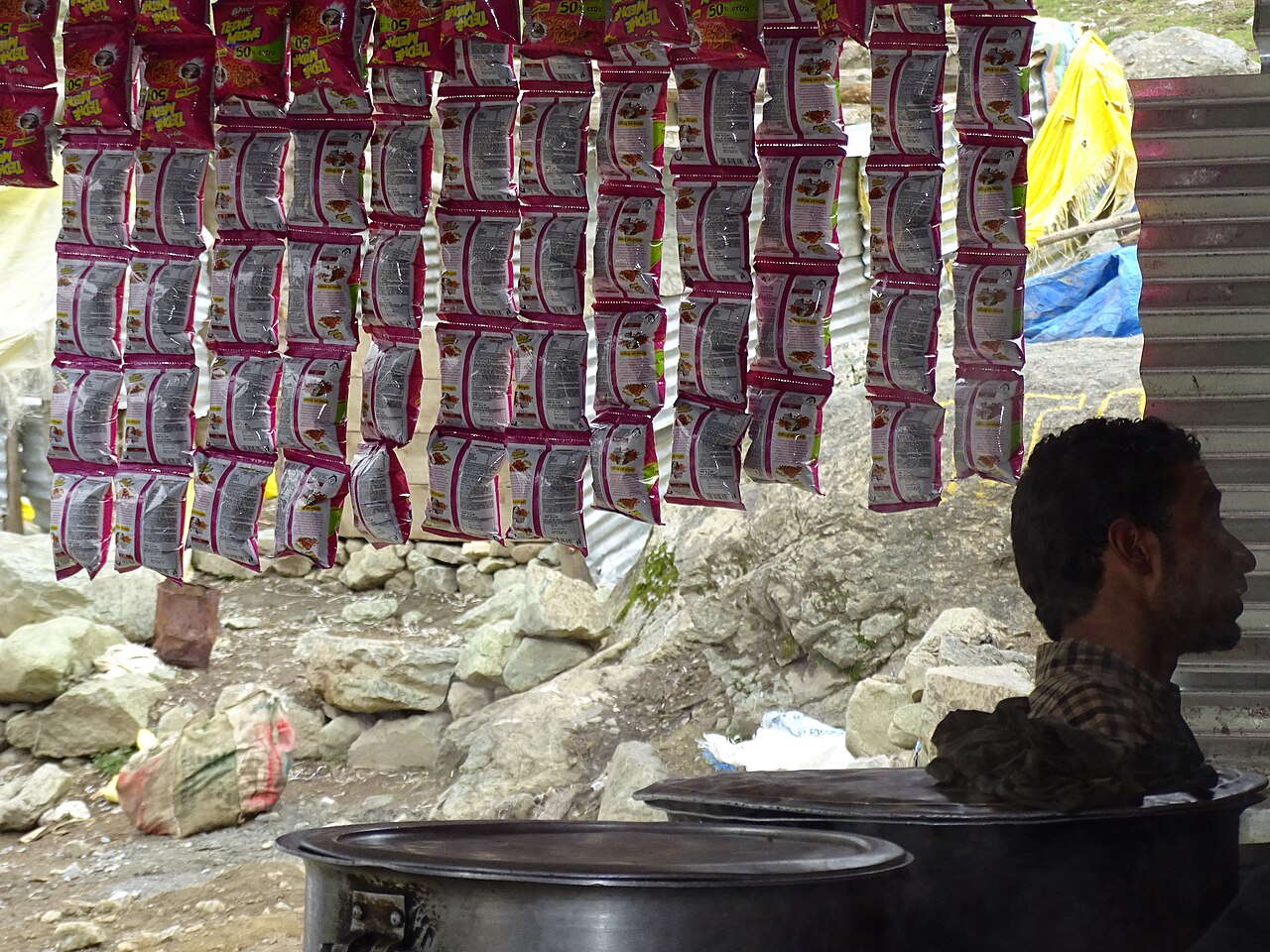 Local tea stall serving hot beverages in the mountains