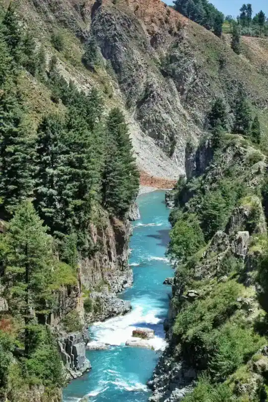 Aharbal Waterfall in summer — view 1, Kulgam district, Kashmir