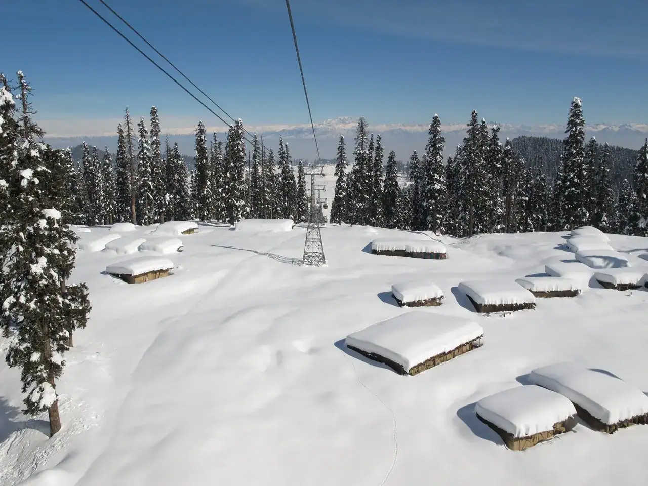 Gulmarg — india's finest snow, and a meadow of flowers beneath it, Baramulla district, Kashmir