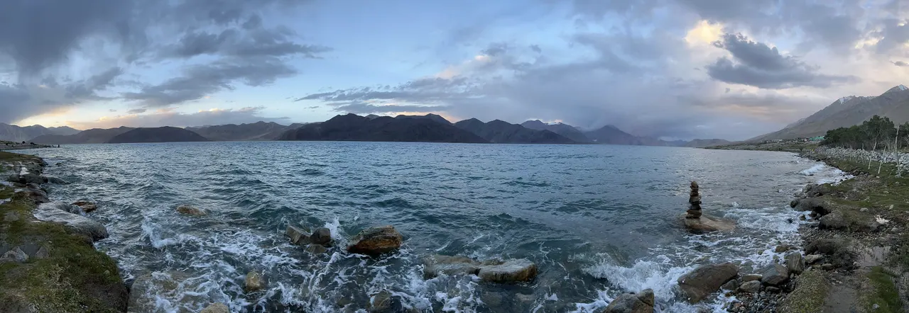 Pangong Tso in summer — view 1, Leh district, Ladakh